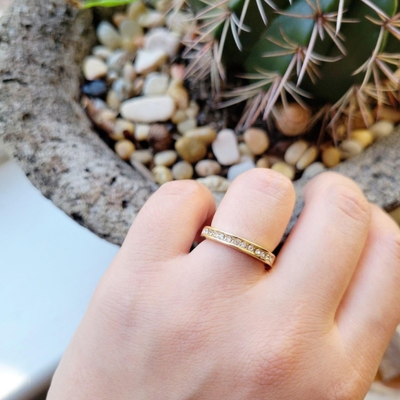 Classic Dainty Gold Rhinestone Ring Band - Picture 3 of 8
